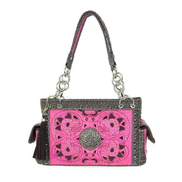 Savana Savana No.NI-893 HPK Ladies Faux Leather Satchel Tooled Handbag; Hot Pink NI-893 HPK